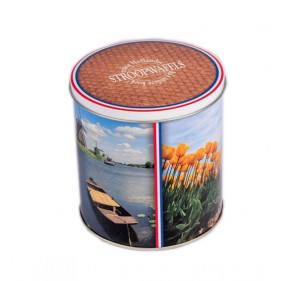 Tin with stroopwafels Netherlands theme (8 pieces, 250g)